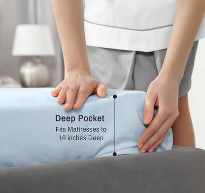 RUVANTI 100% Cotton Sheets – King Size Percale Bedding, Cooling & Breathable, Durable with a Crisp, Soft & Comfortable Feel, 16" Deep Pocket, 4-Piece Set, Baby Blue