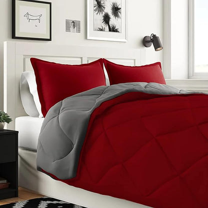 Elegant Comfort 7-Piece Bed-in-a-Bag Comforter & Sheet Set - Luxury 1500 Thread Count RV SHORT Size, Super Cozy, Wrinkle and Stain Resistant, Red/Gray