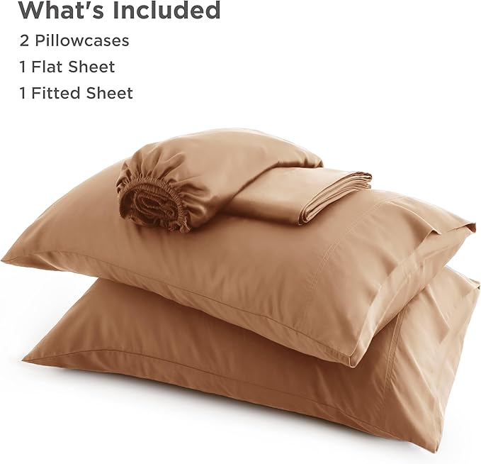 Bedsure King Size Sheets Set, Cooling Sheets for Hot Sleepers, Rayon Derived from Bamboo, PureWoven, Breathable & Soft, Deep Pocket Up to 16 Inches, Hotel Luxury Silky Bedding, Khaki