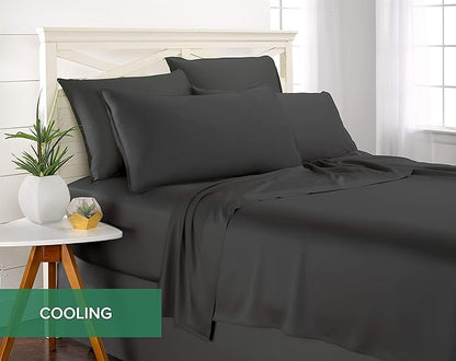Queen Pillowcases by Pure Bamboo, Genuine 100% Organic Viscose Derived from Bamboo, Luxuriously Soft & Cooling, Double Stitching, Envelope Closure (2 Queen Pillowcases, Charcoal)