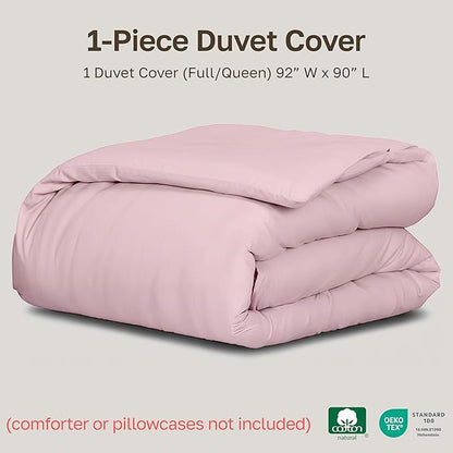 California Design Den Full/Queen Duvet Cover Only - Premium 400 Thread Count, Natural 100% Cotton Duvet Covers Queen, Soft Sateen Weave, Button Closure and Corner Ties - Pink