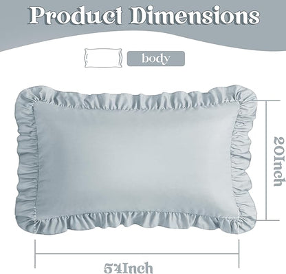 KKJIAF Ruffle Body Pillow Cases Set of 1, Ruffled Pillow Covers with Envelope Closure, Wrinkle Resistant Ruffled Long Pillow Shams 20" x 54", Dusty Blue