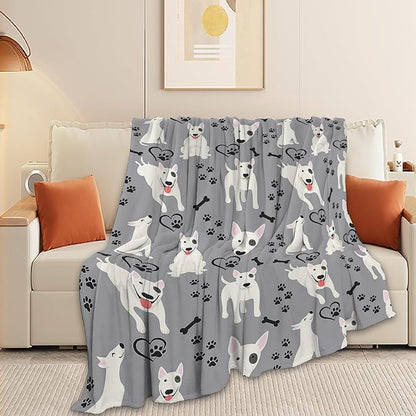 Bull Terrier Blanket Super Soft Warm Fluffy Fleece Flannel Dog Animal Throw Blanket Cozy Fuzzy Plush Stuff Bedding Blankets Gifts for Women Kids Boys Girls Adults 80"X60"