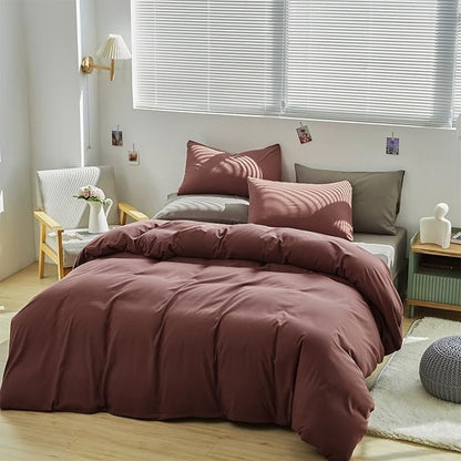 CLOTHKNOW Brick Red Full Size Comforter Set 3Pcs Rust Red Bedding Comforter Sets Women Men Soft Brownish Comforter with 2 x Pillow Cases
