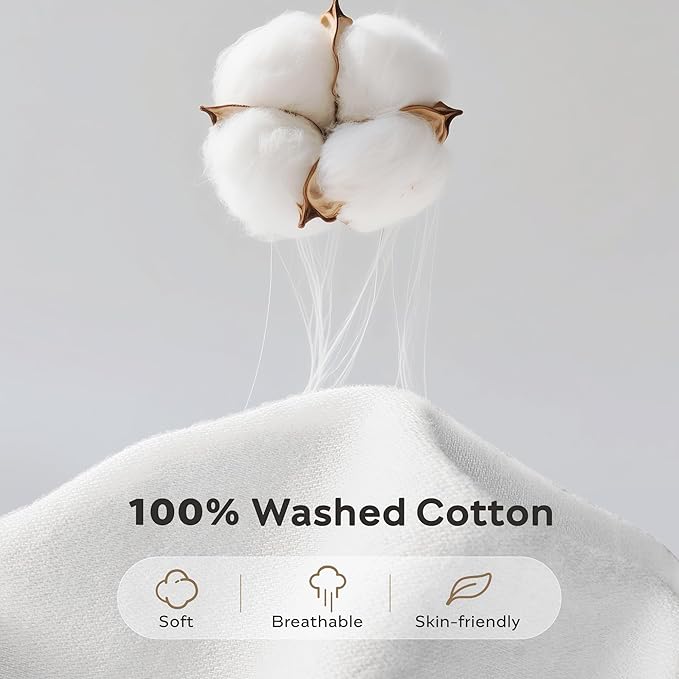 JELLYMONI Washed Cotton Duvet Cover - Off White, Twin Size 68x90 Inches, 2-Piece Bedding Set with Button Closure, Includes 1 Duvet Cover & 1 Pillowcase (Comforter Not Included)