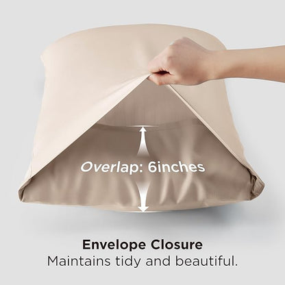 Bedsure Cooling Pillow Cases Queen, Rayon Derived from Bamboo, Pillowcases Queen Size Set of 2, PureWoven Silky Soft Bedding Pillow Covers with Envelope Closure, Gifts, Khaki, 20x30 Inches