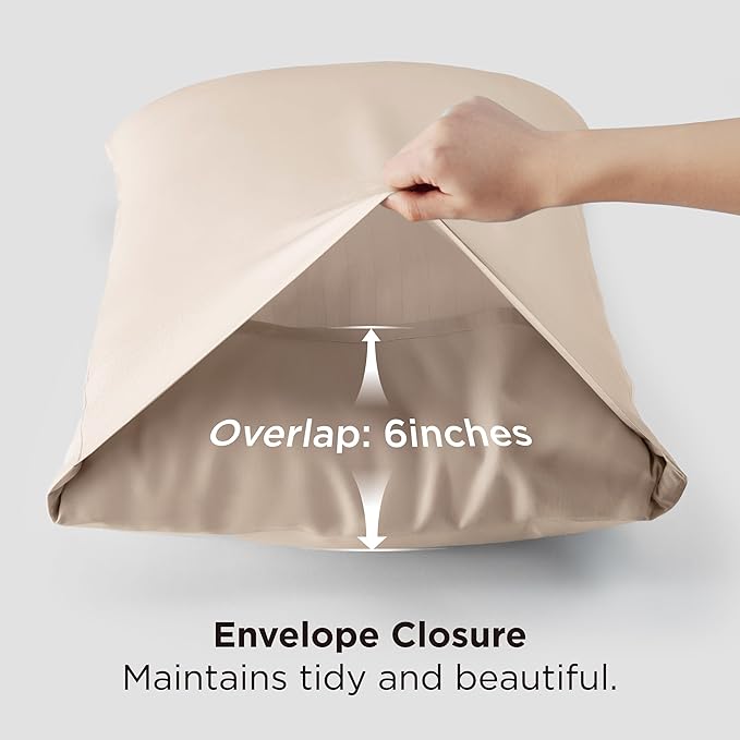 Bedsure Pillow Cases Standard Size, Cooling Pillow Cases, Rayon Derived from Bamboo Khaki Pillowcases Standard Set of 2, PureWoven Silky Soft Bedding Pillow Covers with Envelope Closure, 20x26 Inches
