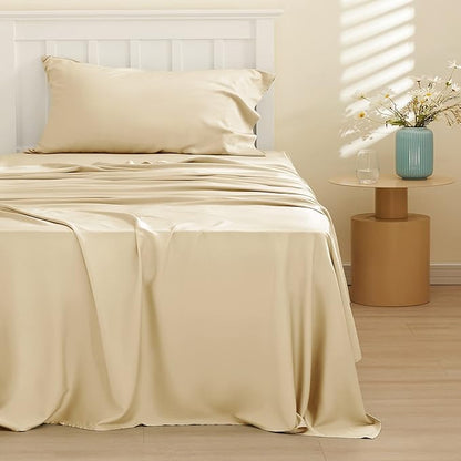 Bedsure Cooling Sheets Twin, Rayon Derived from Bamboo, PureWoven, Breathable & Soft Twin Sheets Set, Deep Pocket Up to 16 Inches, Hotel Luxury Silky Bedding for Hot Sleepers, Alabaster Gleam