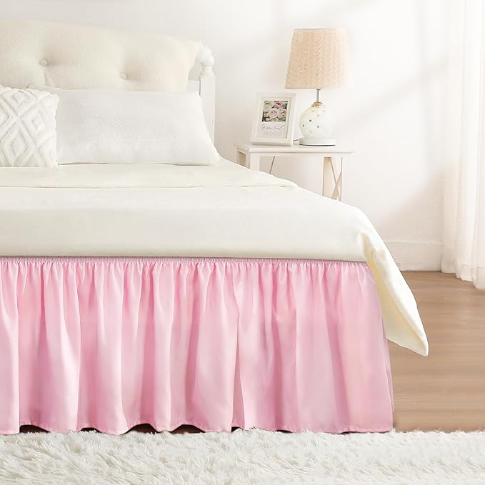 RIMELA Bed Skirt Full Size Dusty Pink 15 Inch Drop, Wrap Around Elastic Bedskirt, Dust Ruffle for Adjustable Bed Base Soft Durable Fabric Machine Washable Easy to Install Bed Skirts