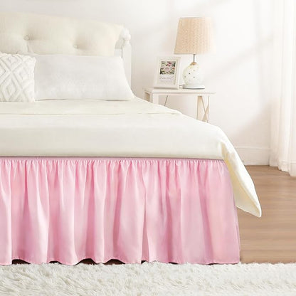 RIMELA Bed Skirt Twin Size Dusty Pink 15 Inch Drop, Wrap Around Elastic Bedskirt, Dust Ruffle for Adjustable Bed Base Soft Durable Fabric Machine Washable Easy to Install Bed Skirts