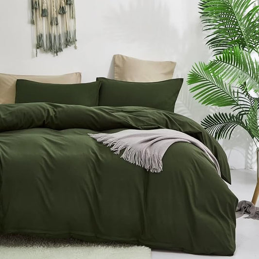 Houseri Olive Green Comforter Set Twin Boys Kids Girls Army Green Bedding Twin Size Dark Green Comforters Sets Comfy Soft Blackish Green Bed Quilt Blanket Twin 3 Pieces Solid Color Dorm Bedding Sets