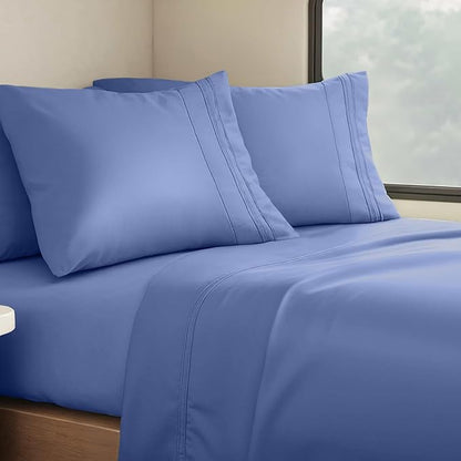 Clara Clark Bed Sheets, Premier 1800 Series 4 Piece RV Queen Sheet Set, Luxury Soft Sheets for RV Bunks, Short Queen - Royal Blue