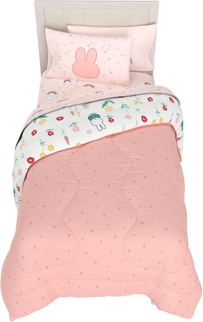 Miffy Bedding Set, Twin Size 5-Piece Super Soft Fluffy Reversible Comforter & Sheet Set with Sham, (100% Officially Licensed Product) By Franco Collectibles