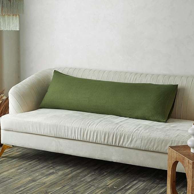 Simple&Opulence Body Pillow Cover 20" x 54",100% Pure Linen, Ultra Soft and Breathable, Body Pillowcase with Envelope Closure for Adults (Olive Green)
