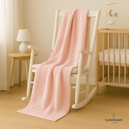 CLOUDSCAPE 100% Cotton Muslin Throw Blanket for Adults - 4 Layer 50x70 Oversized Breathable Gauze Bedding, All Season Spring Gift, Cozy Lightweight Throw for Sofa, Couch, Home Decor - Seashell Pink