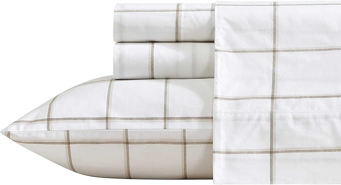 Nautica - King Bed Sheets, Lightweight Cotton Percale Bedding Set with Matching Pillowcases, Crisp & Cool, Oeko-Tex Certified (Plot Beige)