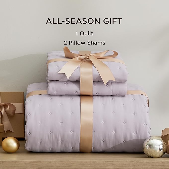 Bedsure King Quilt - Purple Bedspread King Size & Lightweight Comforter, Modern Farmhouse Coverlet with Clover Pattern, Ultra Soft All-Season Bedding, 106 x 96 Inches | Stitch-Free Quilting, Ultra Soft, Lightweight, Machine Washable, Pet-Friendly