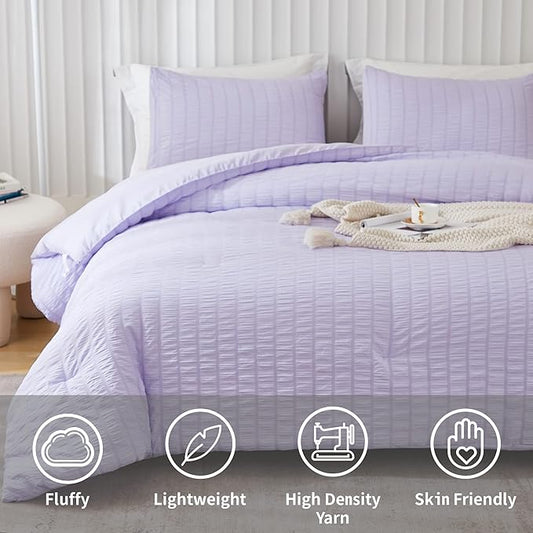 AveLom Lavender Purple Seersucker Twin/Twin XL Comforter Set (68x90 inches), 2 Pieces-100% Soft Washed Microfiber Lightweight Comforter with 1 Pillowcase, All Season Down Alternative Bedding Set