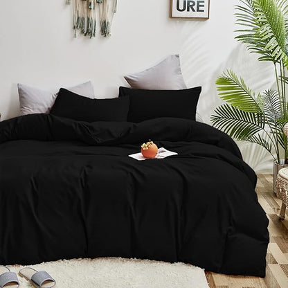 Cottonight Black Comforter Set Queen Men All Black Bedding Set Blanket Quilts Soft Breathable Pure Dark Color Lightweight Bedding Comforter Queen Size Adults Teens