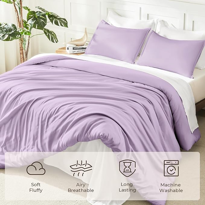 Litanika Comforters Twin XL Size Lavender, 2 Pieces Lightweight Solid Bedding Set & Collections, All Season Fluffy Bed Set (68x92 Inches Comforter & 1 Pillowcase)