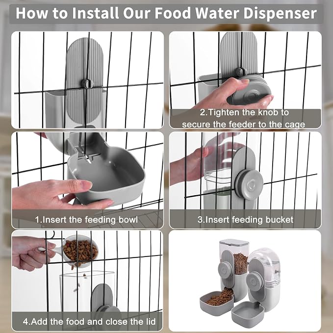 Lemtrflo Rabbit Feeder, Bunny Water Bottle Dispenser, Pet Cage Food Bowl | Suitable for Rabbits, Guinea Pigs, Ferrets, Cat and Other Small Pets