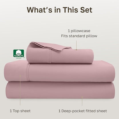 California Design Den Twin XL Bed Sheets Set - 400 Thread Count Sateen, Natural 100% Cotton Twin XL Sheet Set, Deep Pockets, All Around Elastic, Durable Bedding for Dorm Room - Mauve