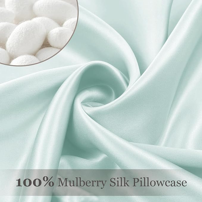 Adubor 100% Silk Pillowcase - Mulberry Silk Pillow Cases, 22 Momme 6A Grade Fibers, Silk Pillow Case for Hair and Skin Health, with Hidden Zipper (Queen 20''x30'', Light Green, 1PC)