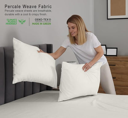 RUVANTI 100% Cotton Sheets – King Size Percale Bedding, Cooling & Breathable, Durable with a Crisp, Soft & Comfortable Feel, 16" Deep Pocket, 4-Piece Set, Ivory