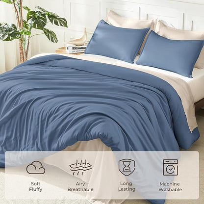 Litanika Haze Blue Comforters Oversized King Size, 3 Pieces Lightweight Solid Bedding Comforter Set, All Season Fluffy Bed Set (120x98In Comforter & 2 Pillowcases)