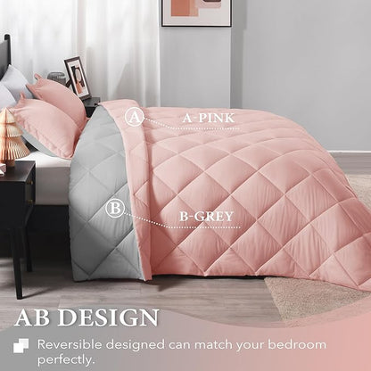 downluxe Twin Comforter Set - Pink and Grey Twin Comforter, Soft Bedding Sets for All Seasons -2 Pieces - 1 Comforter (66"x92") and 1 Pillow Sham(20"x26")