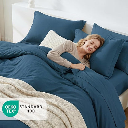 WRENSONGE Queen Comforter Sets- 7 Pieces Soft Serenity Blue Bed in a Bag with Fitted Sheet, Flat Sheet, 2 Pillow Shams, and 2 Pillowcases- Warm Bedding Sets Queen for All Season