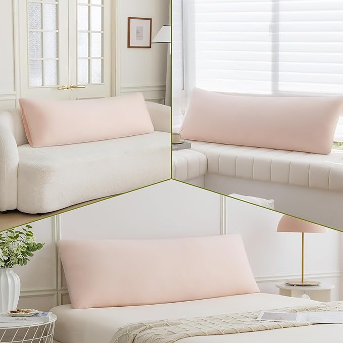Stretchy Body Pillow Case Cover - Jersey Knit Long Pillowcase for Body Pillow, 1 Pack - Envelope Closure & Skin-Friendly, Soft and Breathable for Sleeping, 20"x54", Pink