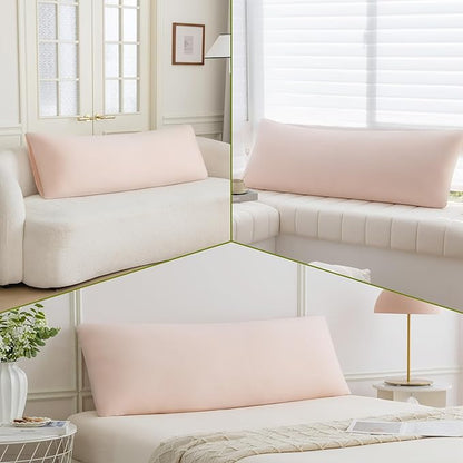 Stretchy Body Pillow Case Cover - Jersey Knit Long Pillowcase for Body Pillow, 1 Pack - Envelope Closure & Skin-Friendly, Soft and Breathable for Sleeping, 20"x54", Pink