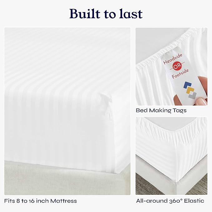 California Design Den 4 Piece Full Size Sheet Set - 100% Cotton 500 Thread Count, Cooling Deep Pocket Bed Sheets with Fitted Elastic Sheet, Extra Soft Luxury Hotel Quality - Pure White