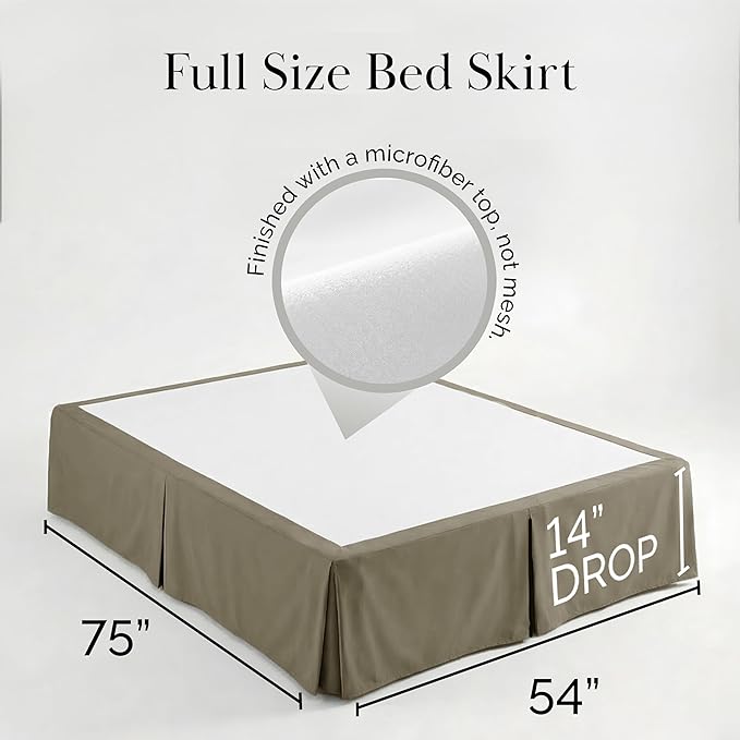 Southshore Fine Living, Inc. Hotel Quality Full Bed Skirt - 14" Drop, Elegant Pleated Design, Premium Dust Ruffle/Full Size Bed Skirt, Easy Care, Luxury Bed Skirt Full Size, Dark Taupe