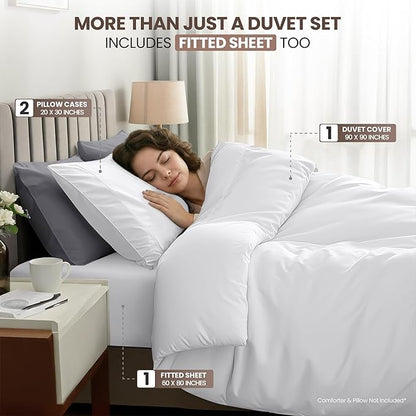 Utopia Bedding Duvet Cover Queen with Fitted Sheet (60x80) - 2 Pillow Case Standard - All Season Luxury Bed in a Bag with Zippered Duvet Cover - No Comforter (White)