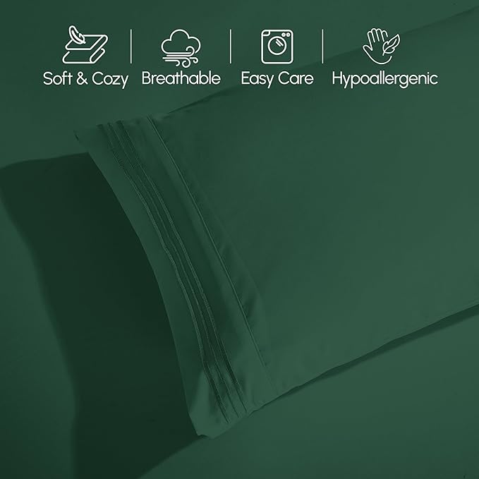 Elegant Comfort Luxurious 1500 Premium Hotel Quality Microfiber 4-Piece Sheet Set, 18-24 Inches Deep - Extra Deep Pocket Sheets - Ultra Soft 4PC Deep Pocket Sheets, Twin/Twin XL, Hunter Green