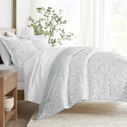LINENS & HUTCH Comforter Set Patterned Microfiber All Season Down-Alternative Ultra Soft Bedding in English Countryside - King/Cal-King English Countryside Light Gray
