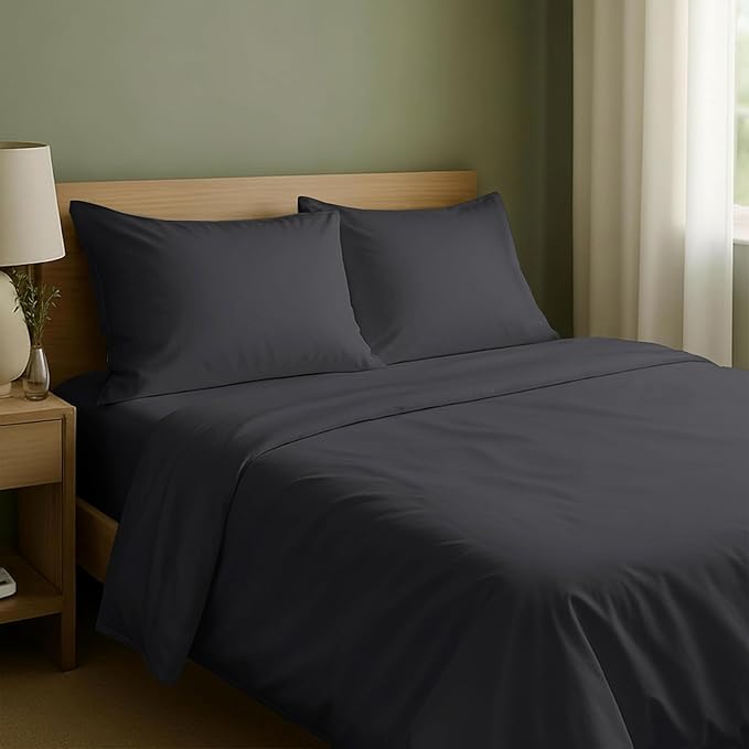 California Design Den Natural 100% Cotton Sheets Full Size Bed Set with Deep Pockets - Soft Sateen Weave, Durable Full Size Bed Sheets Dark Grey (Black Tone)