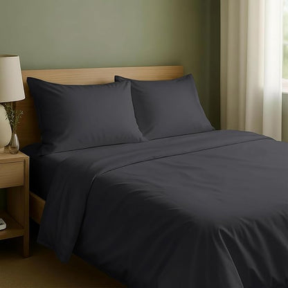 California Design Den Natural 100% Cotton Sheets Full Size Bed Set with Deep Pockets - Soft Sateen Weave, Durable Full Size Bed Sheets Dark Grey (Black Tone)