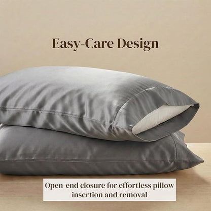 Beckham Hotel Collection Pillowcases King Size Set of 2, Cool Touch Cotton Sateen Fabric, 500TC, Silky Smooth & Soft, Open End, Dark Gray