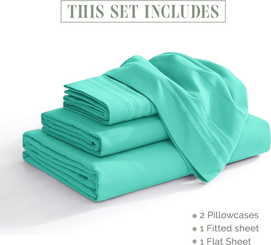 Elegant Comfort Luxurious 1500 Premium Hotel Quality Microfiber 4-Piece Sheet Set, 18-24 Inches Deep - Extra Deep Pocket Sheets - Ultra Soft 4PC Deep Pocket Sheets, Twin/Twin XL, Paradise Teal
