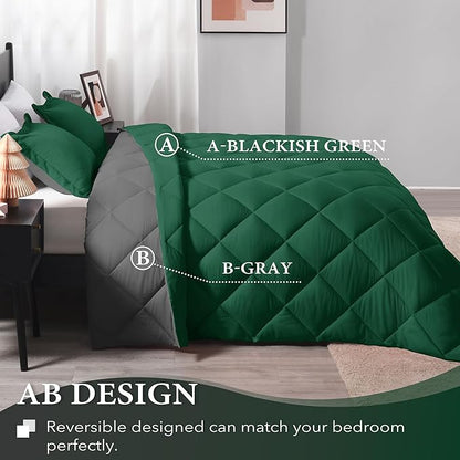 downluxe King Size Comforter Set - Dark Green and Grey King Comforter, Soft Bedding Sets for All Seasons -3 Pieces - 1 Comforter (104"x92") and 2 Pillow Shams(20"x36")