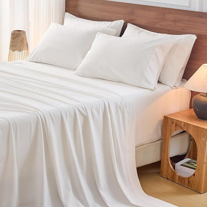 Bedlifes 100% French Flax Linen Sheets Set California King Size-6 Piece Extra Deep Pocket 18-24",Soft Breathable Cal King Bed Sheets with Temperature Regulating & Moisture-Wicking(White
