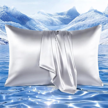 Elegear Cooling Pillow Cases for Hot Sleepers, Upgraded Arc-Chill Cooling Satin Pillowcases Q-max>0.5, Similar to Silk Pillow Cases for Hair & Skin, Luxury Zipper Pillowcase Cover Set of 2-Queen,Gray