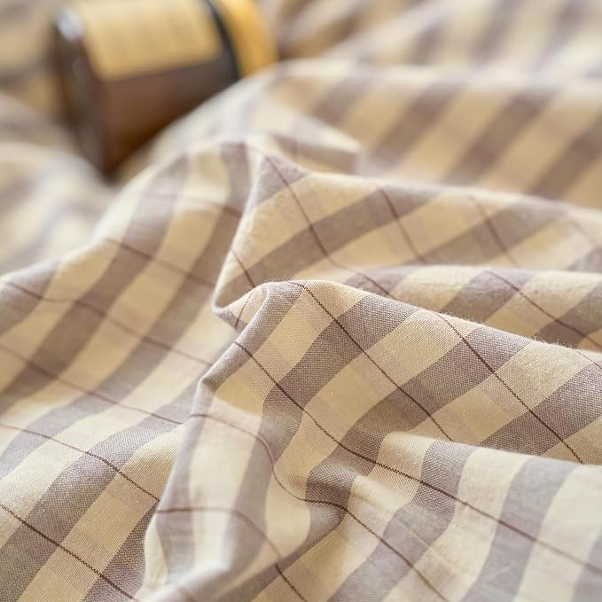 Gingham Full Size Duvet Cover Set Grey Washed Cotton Full Size Comforter Cover Checkered Boho Patterned Vintage Duvet Cover Set with Hidden Zipper Plaid Teen Bedding Set Cute Duvet Protector
