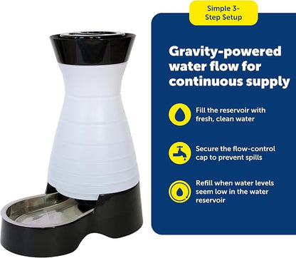 PetSafe Healthy Pet Water Station, 64 oz, Stainless Steel Bowl, Small | Gravity-Fed Pet Water Fountain Keeps Cats or Small Dogs Hydrated, Stainless Steel Bowl Is Dishwasher Safe