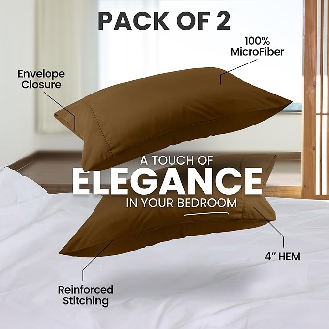 Utopia Bedding King Pillow Cases - 2 Pack - Envelope Closure - Soft Brushed Microfiber Fabric - Shrinkage and Fade Resistant Pillow Covers King Size 20 X 40 Inches (King, Mocha)