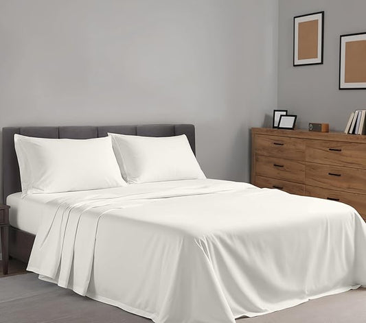 RUVANTI 100% Cotton Sheets – Split King Size Percale Bedding, Cooling & Breathable, Durable with a Crisp, Soft & Comfortable Feel, 16" Deep Pocket, 5-Piece Set, Ivory