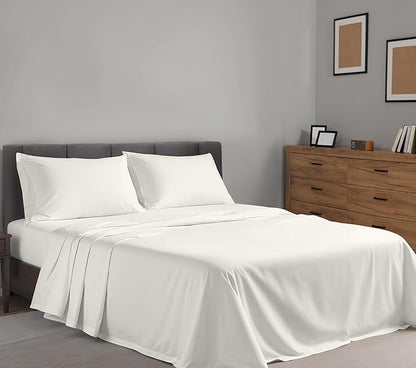 RUVANTI 100% Cotton Sheets – Queen Size Percale Bedding, Cooling & Breathable, Durable with a Crisp, Soft & Comfortable Feel, 16" Deep Pocket, 4-Piece Set, Ivory